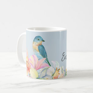Blaue Blumen-Vogel-Aquarell-Oriental-Brautjungfer Kaffeetasse