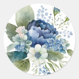 Blaue Blumen-Wasserfarbe-Sticker, Briefumschlag-Si Runder Aufkleber