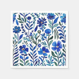 Blaue Blumen Wasserfarben Art Muster Serviette