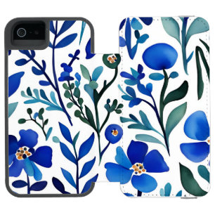Blaue Blumen Wasserfarben Kunst Muster Incipio Watson™ iPhone 5 Geldbörsen Hülle