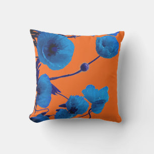 Blaue Blumen-Wasserfarben-Mohnblumen-Sonnenunterga Kissen