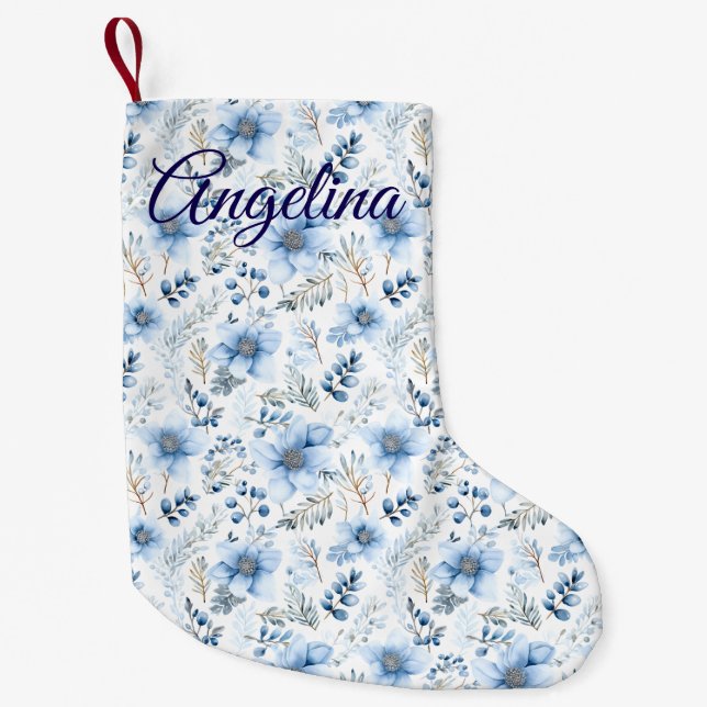 Blaue Blumen-Weihnachtsstrumpf Kleiner Weihnachtsstrumpf (Vorderseite)