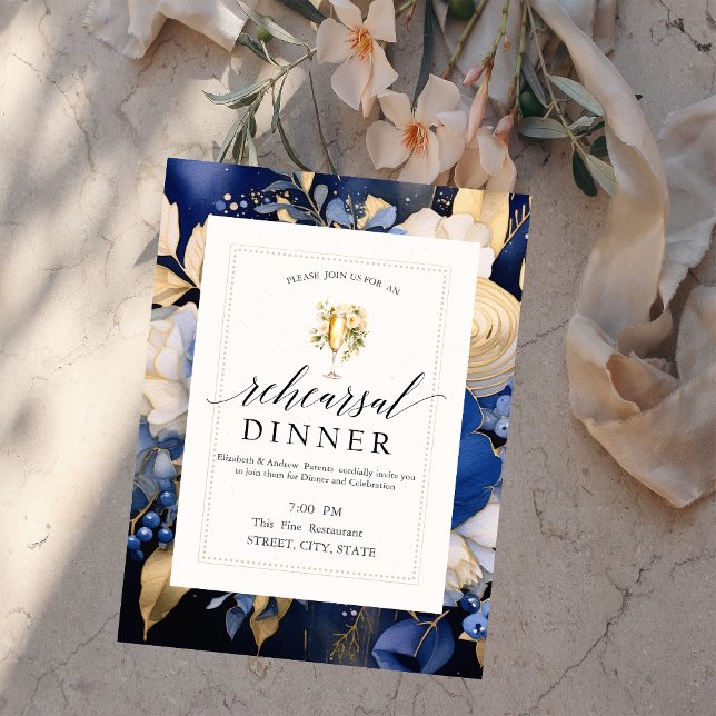 Blaue Blumen Wein Verkostung Probe Abendessen Einladung (Von Creator hochgeladen)