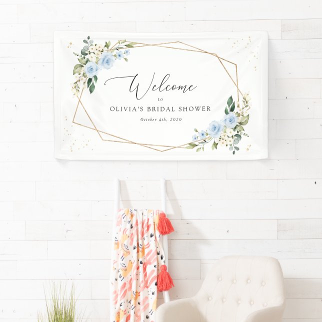 Blaue Blumen, weiße Blume, Boho, Bridal Empfang Banner (Insitu)