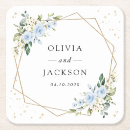 Blaue Blumen, weiße Blume, Grünpflanzen, Hochzeit Rechteckiger Pappuntersetzer