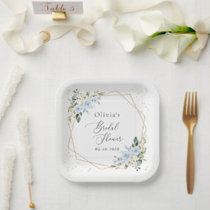 Blaue Blumen, Weiße Blumen, Boho, Brautparty Pappteller