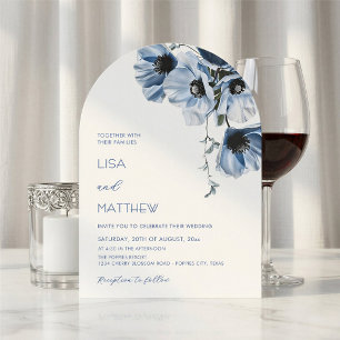 Blaue Blumen Weiße Casual-Hochzeit Einladung
