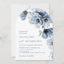 Blaue Blumen Weiße Hochzeitseinladung