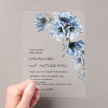 Blaue Blumen Weiße Klare Hochzeitseinladung