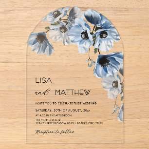 Blaue Blumen Weiße Klare Kasuale Hochzeit Acryleinladungen