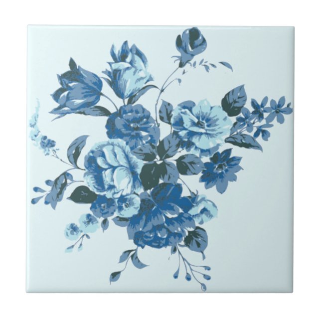 Blaue Blumen - Zeichnend Kunstsammlung - Vintag Fliese (Vorderseite)