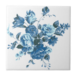 Blaue Blumen - Zeichnung Kunstsammlung - Vintage - Fliese