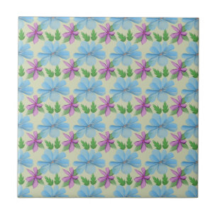 Blaue Blumenaesthetic Wasserfarben-Blume Fliese