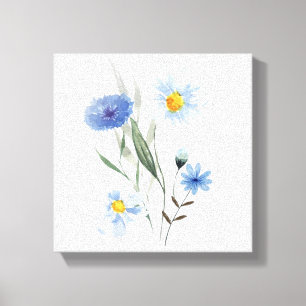 Blaue Blumenaquarellkunst Elegante Wilde Blumen Leinwanddruck