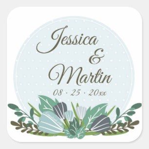 Blaue Blumenaufkleber Quadratischer Aufkleber