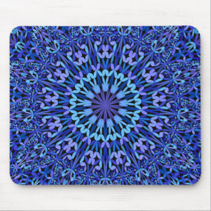 Blaue Blumenblatt-Kaleidoskop-Mandala Mousepad