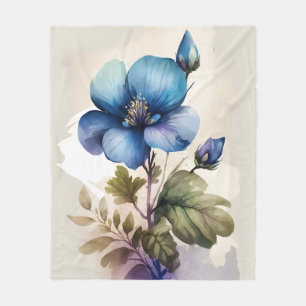Blaue Blumenblüten Blaue Glocken Aquarell-Kunst  Fleecedecke