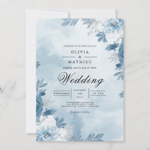 Blaue Blumenbogen-Hochzeit Einladung