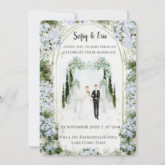 Blaue Blumenbogen-Wasserfarben-Hochzeitseinladung Einladung