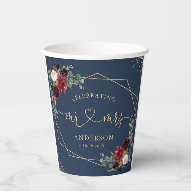 Blaue Blumenbrille und Hochzeit der Groom-Hochzeit Pappbecher