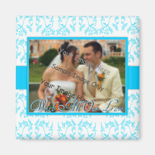 Blaue Blumendamast-Hochzeit danken Ihnen Geschenk Magnet