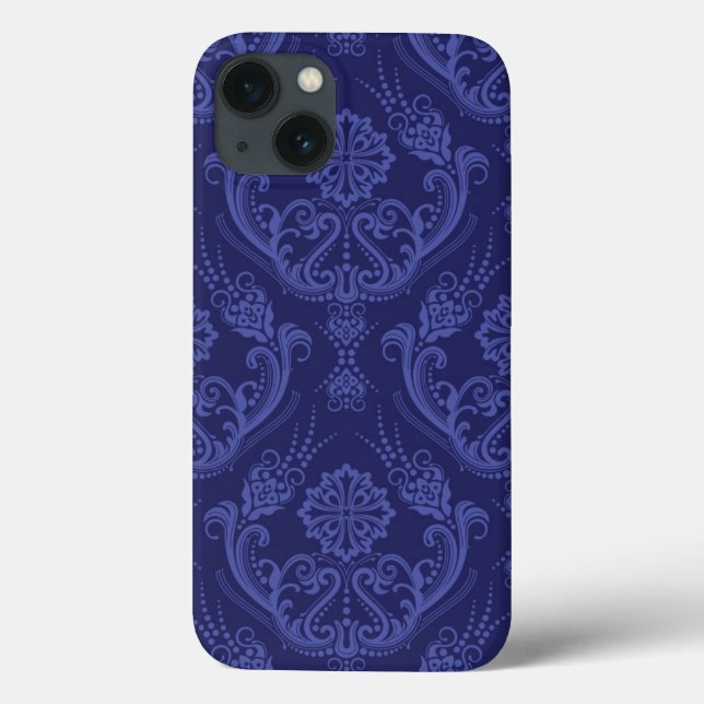 Blaue Blumendamastluxustapete Case-Mate iPhone Hülle (Rückseite)