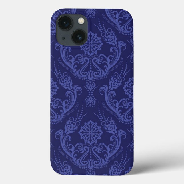 Blaue Blumendamastluxustapete Case-Mate iPhone Hülle (Rückseite)