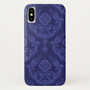 Blaue Blumendamastluxustapete iPhone X Hülle