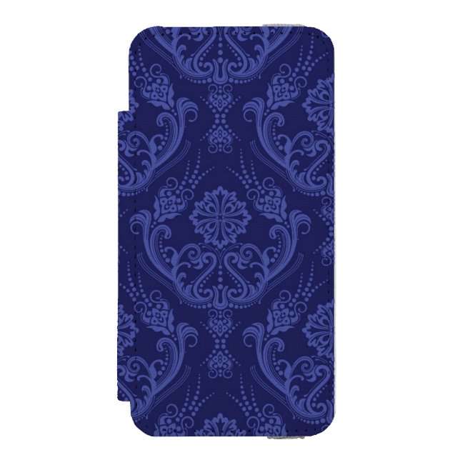 Blaue Blumendamastluxustapete Incipio iPhone Geldbeutel-Hülle (Folio Vorderseite)