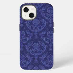Blaue Blumendamastluxustapete iPhone Hülle