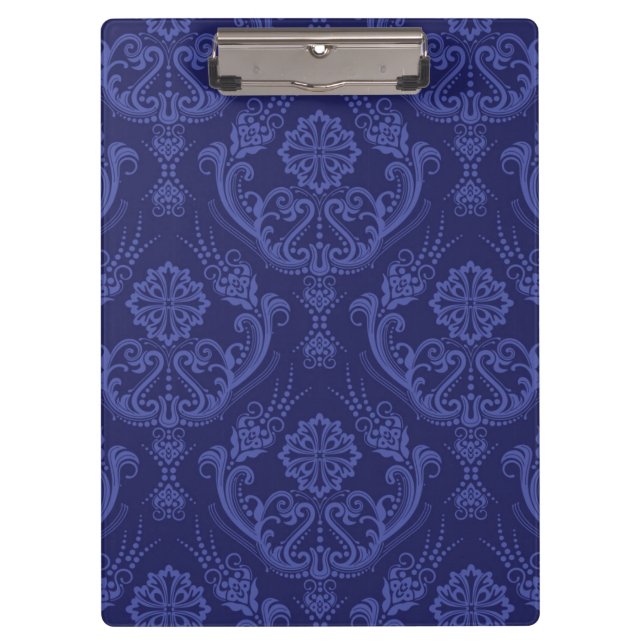 Blaue Blumendamastluxustapete Klemmbrett (Vorderseite)