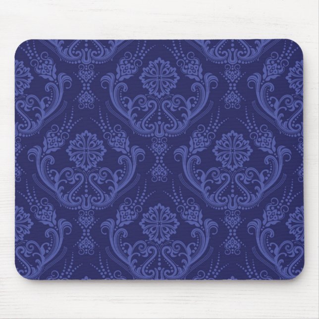 Blaue Blumendamastluxustapete Mousepad (Vorne)