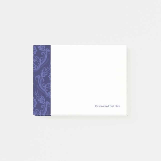 Blaue Blumendamastluxustapete Post-it Klebezettel (Vorderseite)