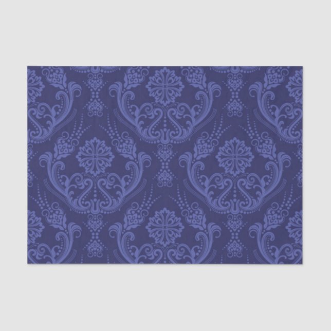 Blaue Blumendamastluxustapete Seidenpapier (Vorderseite)