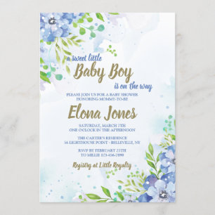 Blaue Blumenduschen-Einladung Einladung