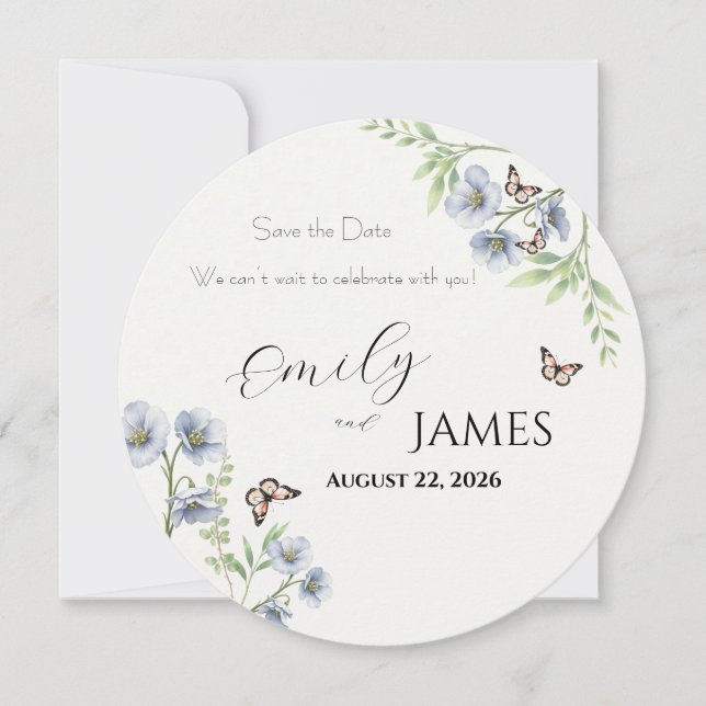Blaue Blumenehe Hochzeit Termin vormerken Save The Date (Vorderseite)