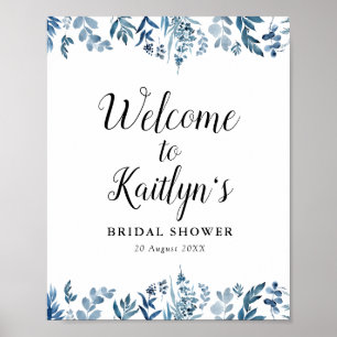 blaue Blumeneinladung für Brautparty Poster
