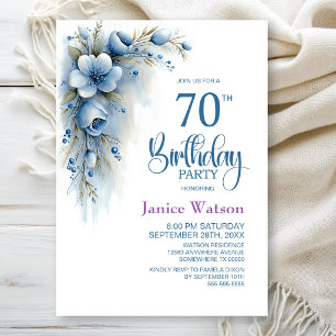 Blaue Blumeneinladung zum 70. Geburtstag Einladung