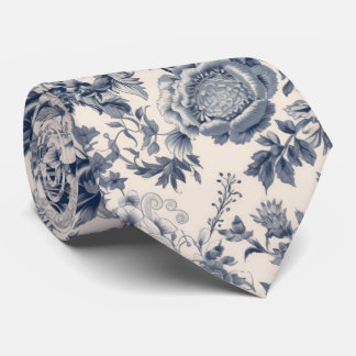 Blaue Blumeng toile-de-jouy Muster Hochzeit Krawatte