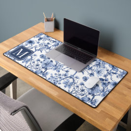 Blaue Blumeng toile-Muster Monogramm Anfangsbuchst Schreibtischunterlage