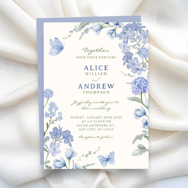 Blaue Blumengartenhochzeit Einladung (Von Creator hochgeladen)