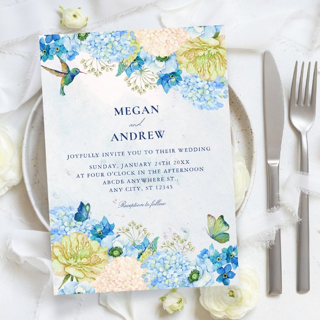 Blaue Blumengartenhochzeit  Einladung (Von Creator hochgeladen)