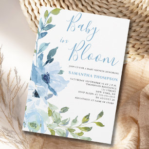 Blaue Blumengeburtstagsfeier fürs Baby Einladung