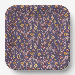 Blaue Blumengestaltung im Vintage-Stil auf Papier Pappteller