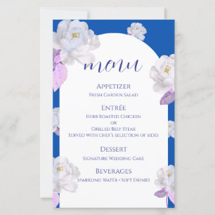 Blaue Blumengewölbe-Hochzeitsmenükarte
