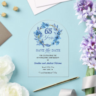 Blaue Blumengoldrahmen 65. Hochzeitstag Acryleinladungen
