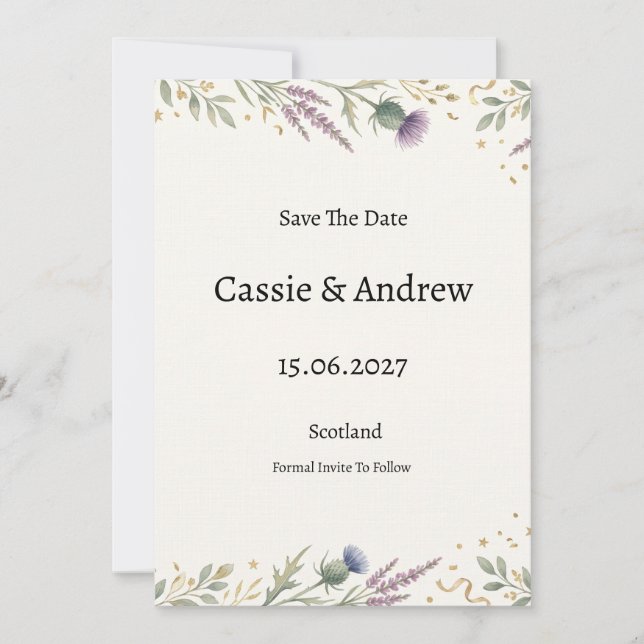 Blaue Blumengrün-Hochzeit Save The Date (Vorderseite)