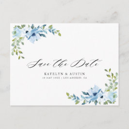 Blaue Blumenhochzeit speichern das Datum Postkarte