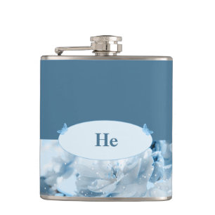 Blaue Blumenhochzeits-Einladung Flachmann