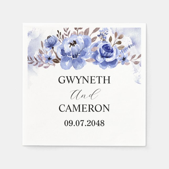 Blaue Blumenhochzeitsservietten Serviette (Vorderseite)